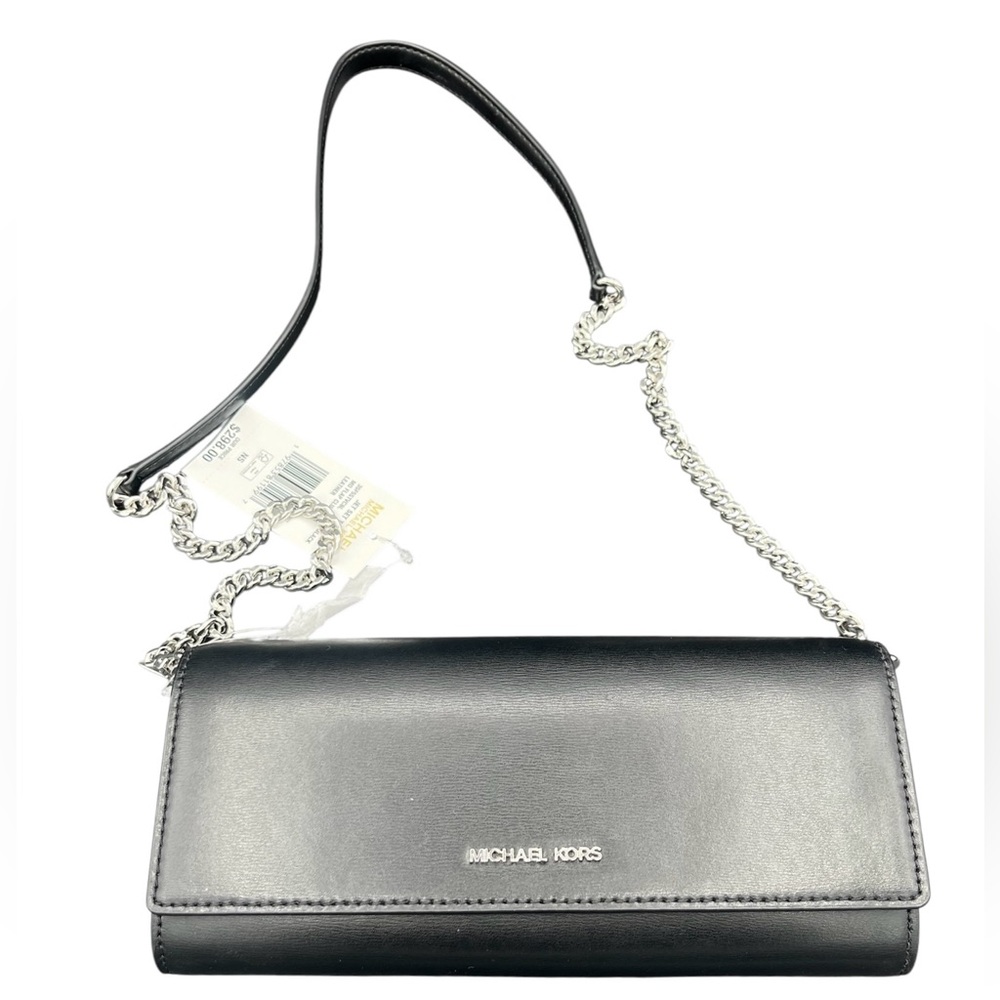 Michael Kors Black Medium Leather Flap Clutch / Crossbody